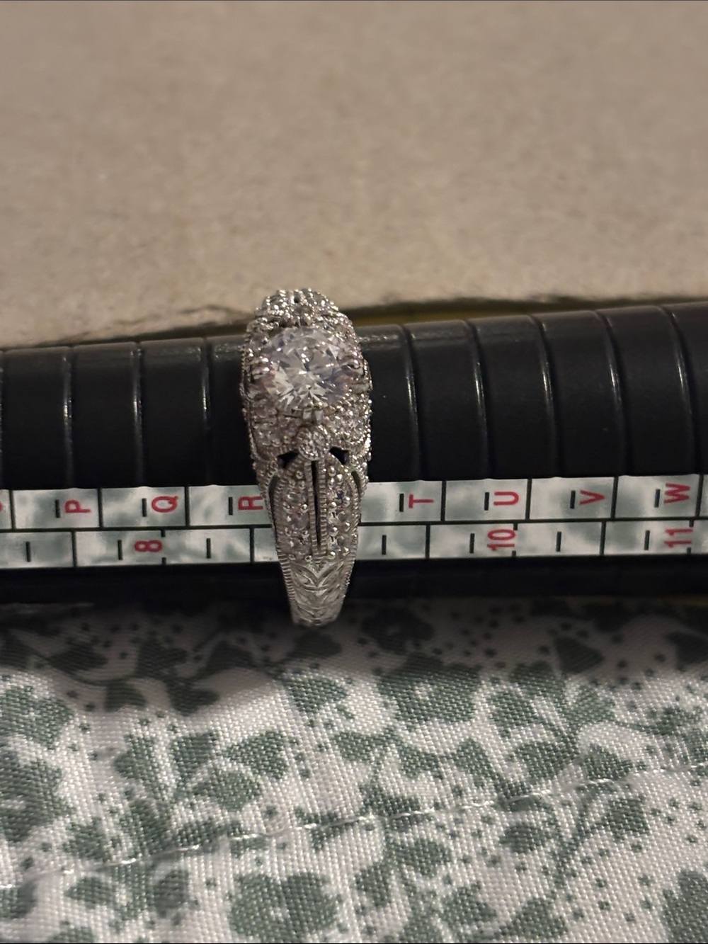 QVC Diamonique Sterling Silver CZ Art Deco Filigree Statement Ring Size 8.5